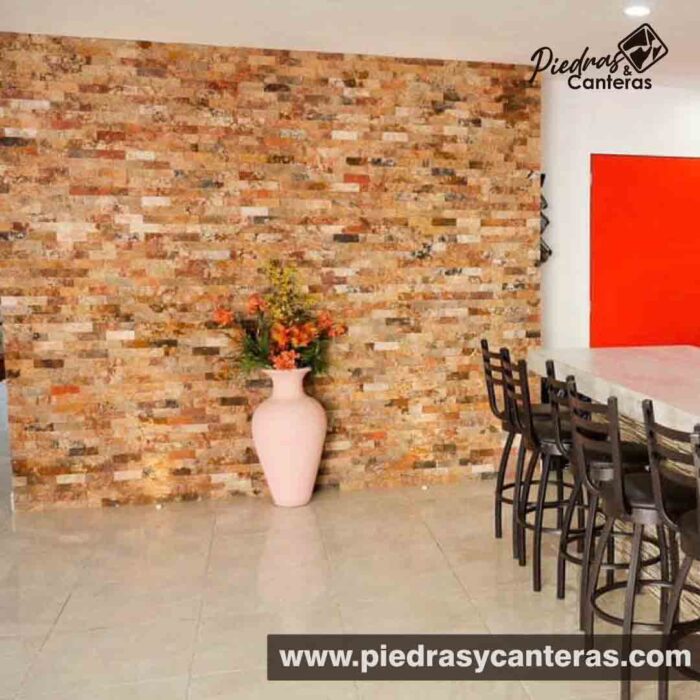 Marmuro Rojo Travertino es una cintilla de mármol ideal para interiores y exteriores, es de mármol natural tronchado en color rojos y amarillo intenso.